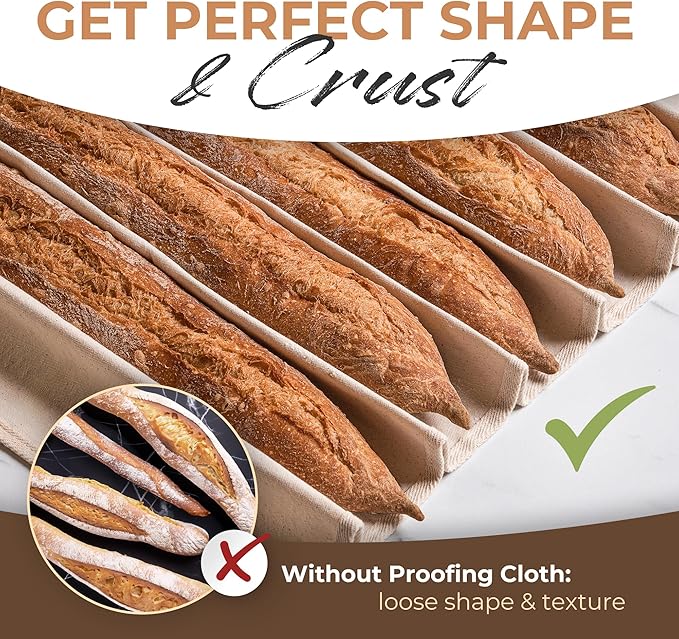 Orblue Bakers Couche and Proofing Cloth, 100% Cotton Fabric for Bread Dough Baking, Shaping Tool for Baguettes, Loaves, Ciabatta, Bread Couche 29.5 x 17.7 Inches