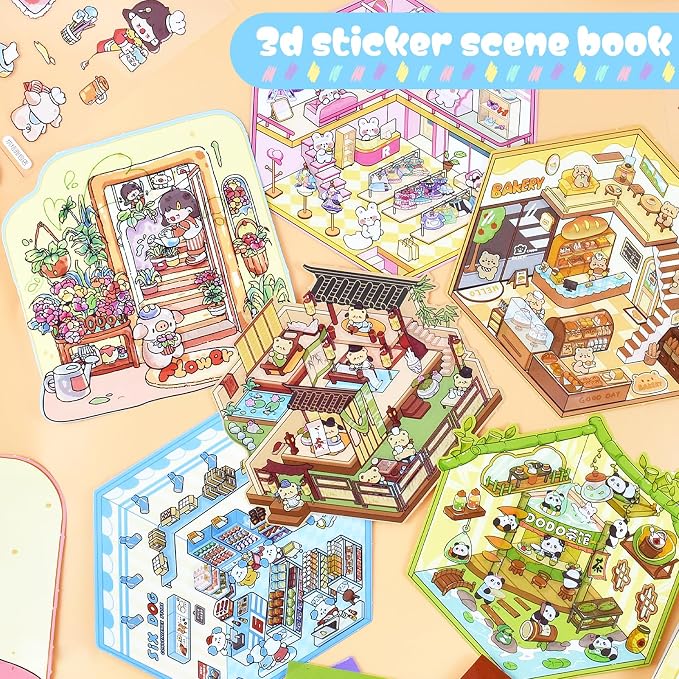 20 Sets DIY 3D Stickers Scene Collection Book DIY Sticker Scenes Make Your Own Sticker Therapy Relief Stress Pass The Time