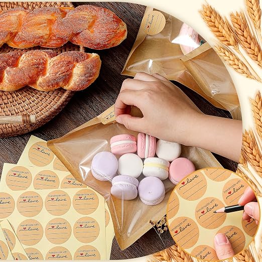 Outus 100 Pcs Cookie Packaging Bags with Seal, 7.1 x 7.5 Inch Bakery Pastry Bags with Window, Heat Sealable Grease Resistant Paper to Go Bake Sleeves for Gift Giving Donut Bread Sandwich (Brown)