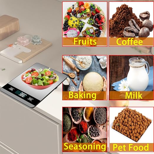 Digital Kitchen Scale, 33lb/15kg High Capacity Weight Grams and Ounces for Baking Cooking and Meal Prep, 1g/0.05oz Precise, 6 Units with Tare Function, USB Rechargeable (A Style)