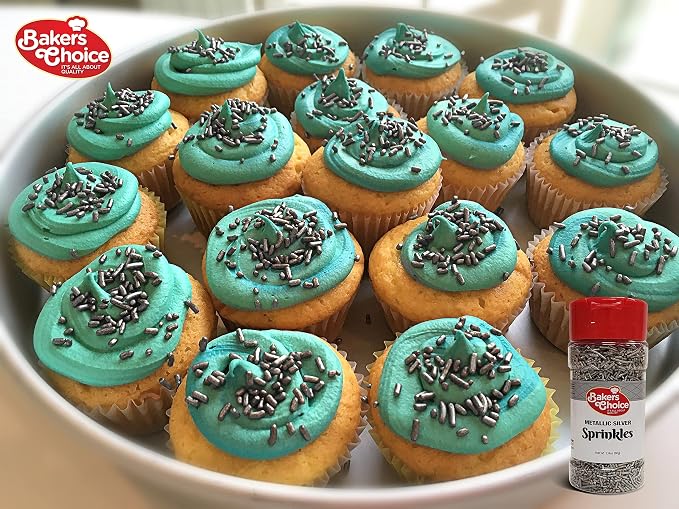 Bakers Choice Metallic Silver Sprinkles for Baking - Jimmies Sprinkles for Ice Cream Toppings - Dairy Free, Kosher 2.8 oz.