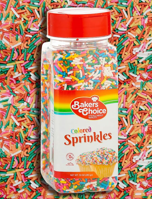 Bakers Choice Rainbow Sprinkles for Baking - Rainbow Jimmies Sprinkles for Ice Cream Toppings - Dairy Free, Kosher 10 Ounce