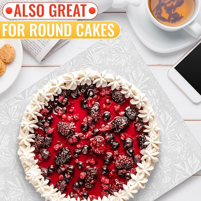 Cake Board Rectangle 13.8" x 9.9"x1/2" – Quarter Sheet Cake Drum with Double-Wall Corrugated Design, Grease-Resistant Foil, Smooth Edges – White Display for 4th of July Cakes, Pastries & Desserts