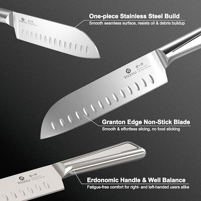 imarku Chef Knife Ultra Sharp Santoku Knife 7 Inch, High Carbon Stainless Steel Japanese Kitchen Knife with Hollow Edge | Seamless Ergonomic Handle, Gift Box for Meat/Vegetables/Tomatoes & Daily Prep