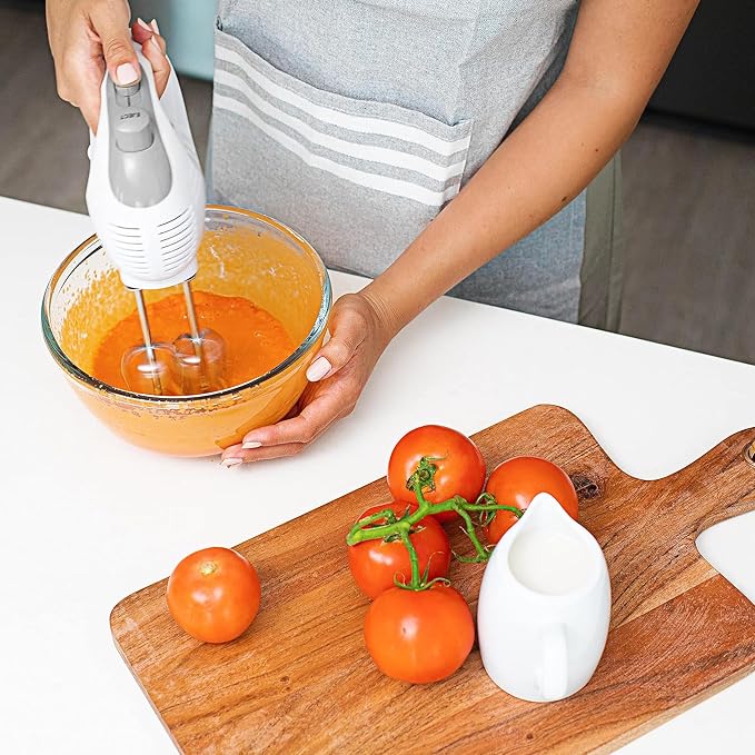 AIWA 5-Speed Hand Mixer with Eject Button, Electric Handheld Mixer for Cream, Batter, Eggs & Baking, Stainless Steel Beaters, Dishwasher-Safe, Lightweight Compact Design, White