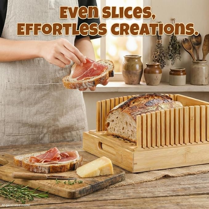 New 10.5" Extra Wide Bamboo Bread Slicer Guide | Crumb Catcher Board - Premium Wood Cutter & Serving Tray for Homemade Artisan Loaves, Kitchen Gadget Gifts for Bakers