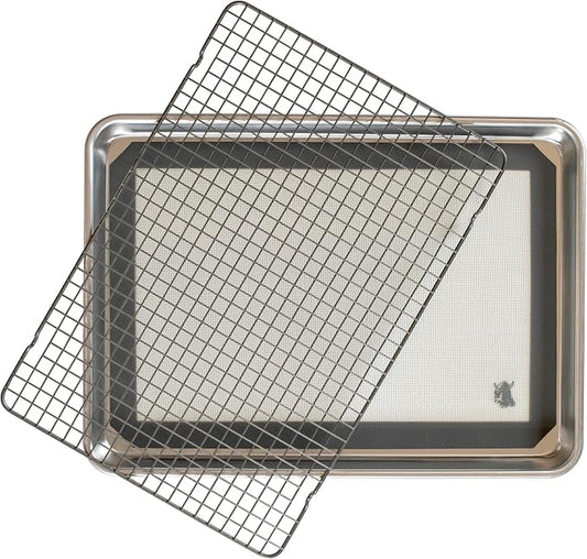 Nordic Ware Naturals Half Sheet Pan, Deluxe Silicone Liner and Cooling Rack, Cookie or Roasting Bakers Set