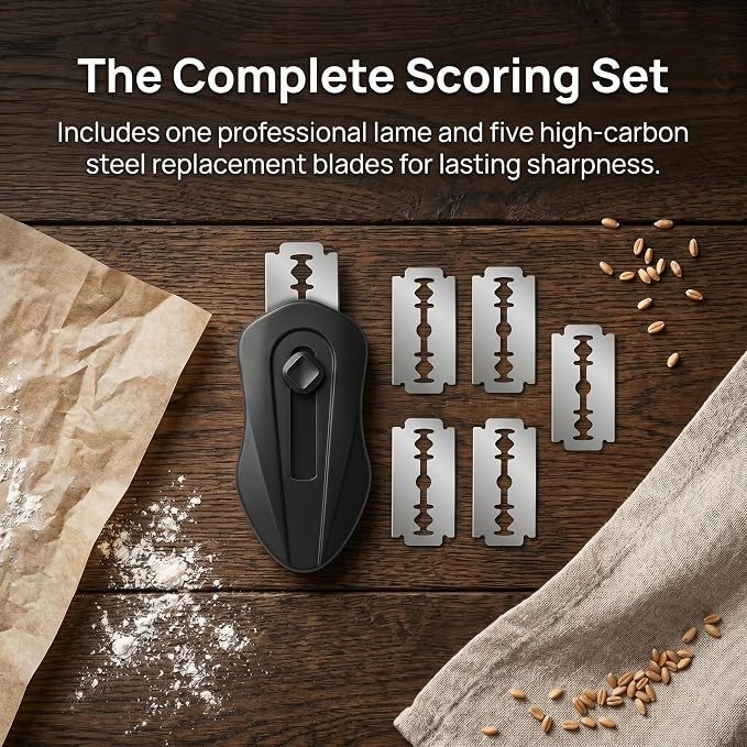 Uliya Professional Magnetic Bread Lame Set Retractable Dough Scoring Tool with 5 Replaceable Blades, Safety Push-Pull Design for Artisan Bread Scoring, Perfect for Home Bakers (Black)