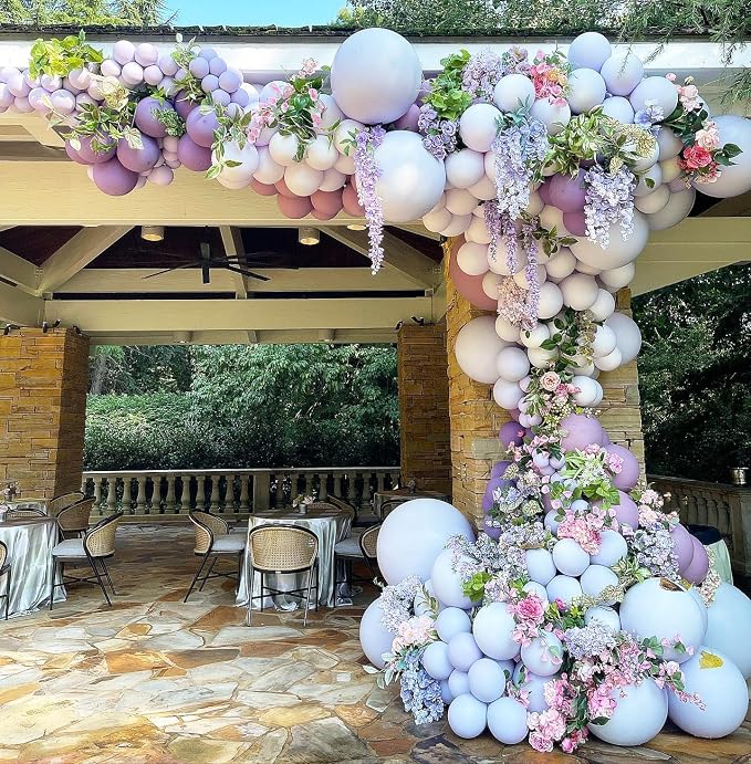 Dusty Purple Double Stuffed Balloons Different Size 115Pcs 5/10/12/18" Light Purple Balloon Arch Garland kit for Birthday Baby Shower Bridal Shower Fairy Gender Reveal Party