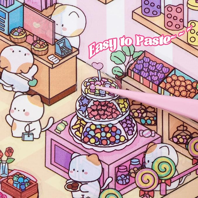 20 Sets DIY 3D Sticker Scene Collection Book DIY 3D House Stickers Make Your Own Sticker Therapy Cute Cartoon Stickers Scenes for Relief Stress Pass The Time (Pink - 20 Sets)