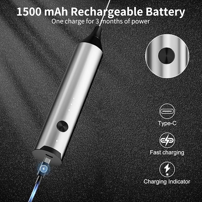 Rechargeable Hand Frother with Stand, Handheld Milk Frother for Coffee, Drink Mixer Frother Wand Electric Whisk Stirrer for Matcha, Latte, Hot Chocolate, Cappuccino (Stainless Steel)