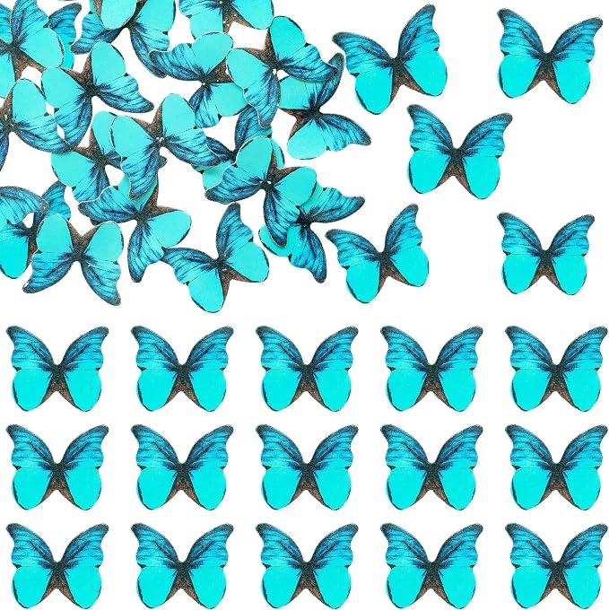 Ephlyn 48Pcs Edible 3D Butterfly Cupcake Toppers - Cute Cake Picks for Baby Shower, Bridal Shower, Birthday Party - Green