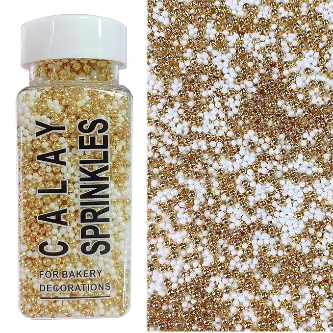 PhilaeEC White Gold Nonpareils Sprinkle 2mm Mini Peals Sprinkle Edible for Cake Decoration Cupcake Topper Cookie Baking Decorations Halloween Christmas Valentine Supplies