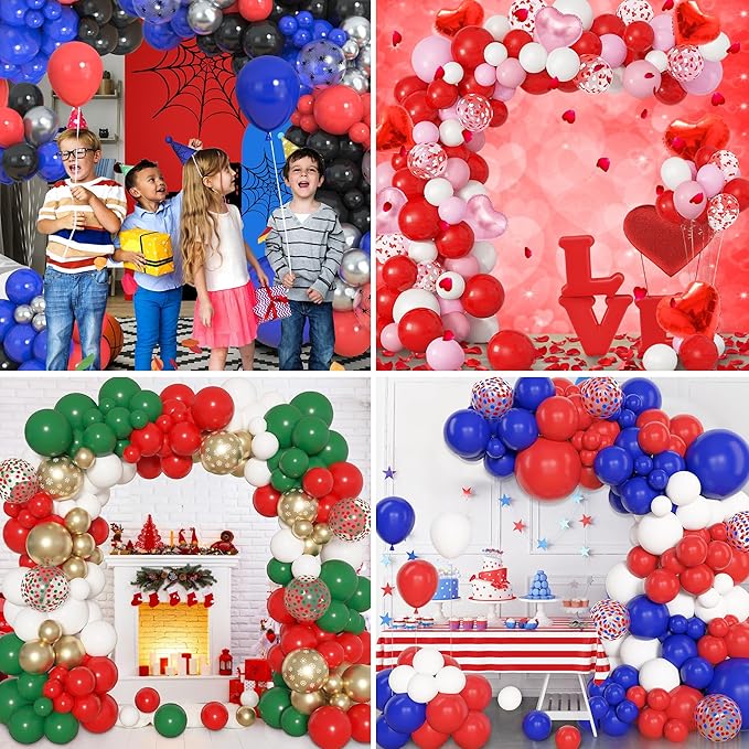Amandir 153 Pcs Red Balloons Arch Garland Kit, Different Sizes 18 12 10 5 Inch Red Latex Valentines Balloons for Wedding Anniversary Casino Movie Cherry Birthday Party Decorations
