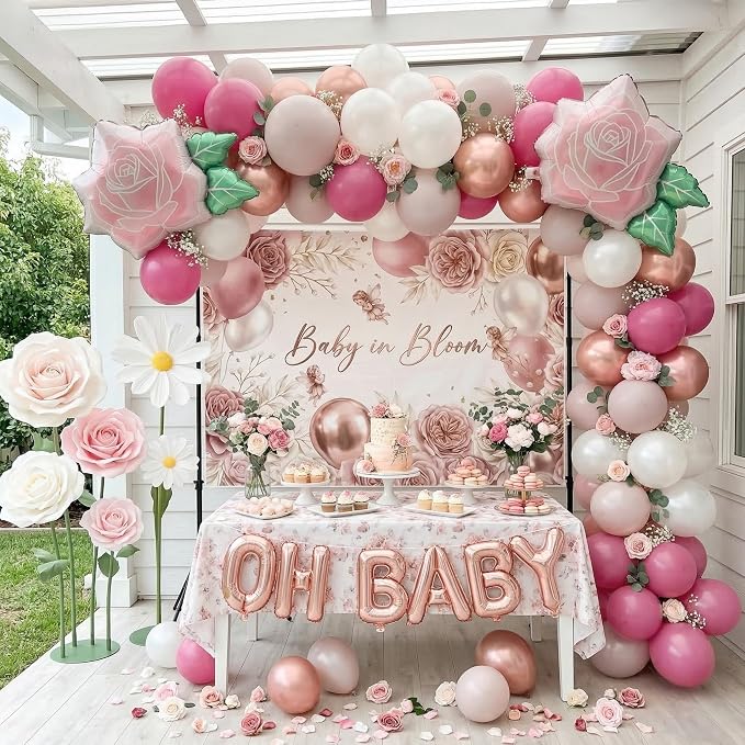 Mother's Day Party Decorations Kit - with Dusty Pink Rose Gold Balloon Arch Kit - Flower Foil Balloons for Mother's Day Party Decorations, Best Mom Ever Floral Party Supplies