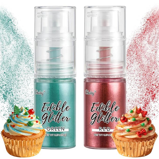 Christmas Edible Glitter Spray, Green & Red Edible Glitter for Cocktails, Cobakey Luster Dust Edible for Cake Decorating, Drinks, Baking, Chocolate, Strawberrie 5g/2 Bottles