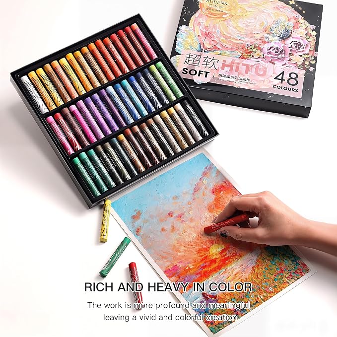 rubens Oil Pastels Set 48 Colors, Professional Soft Creamy Texture, Easy Blending & Layering, Vibrant Art Supplies Gift for Artists, Beginners & Adults