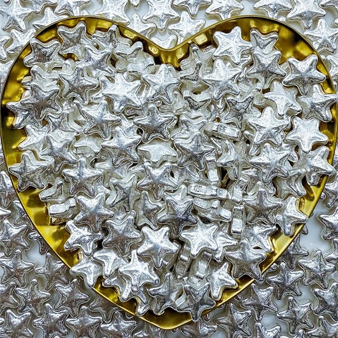 CandiJumpin Edible Star Sprinkles 10 mm, Silver Stars for Cake Decorating Silver Star Cake Decoration Large Edible Stars Baby Shower Party Birthday Wedding Christmas Supplies 3 OZ