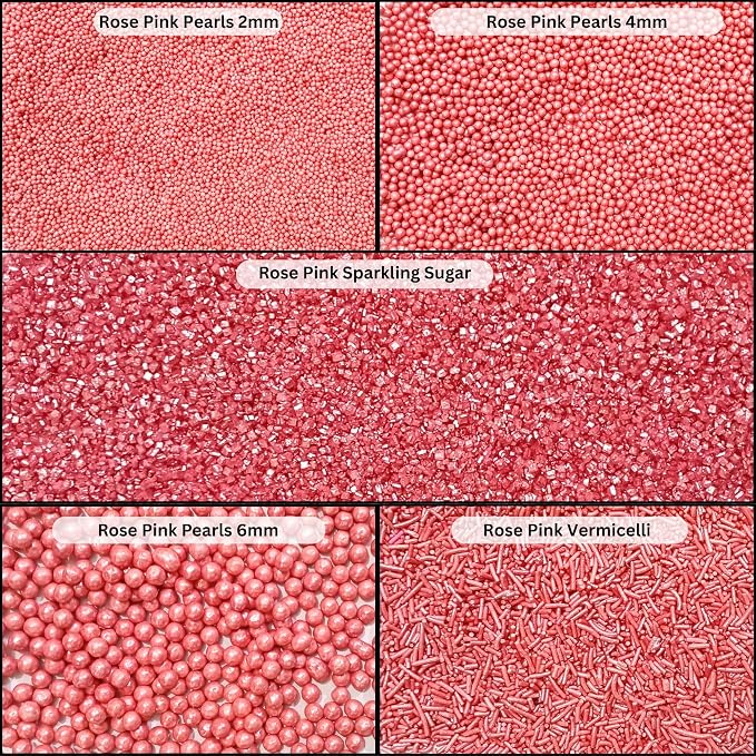 Confect Rose Pink Sprinkles | Assorted 5-Pack Garden Party Mix with Dragees, Jimmies & Sparkling Sugar for Cake & Cupcake Decoration | Vegan, Gluten-Free, Nut-Free, Soy-Free, Dairy-Free , Handcrafted Sprinkle - 5 Oz