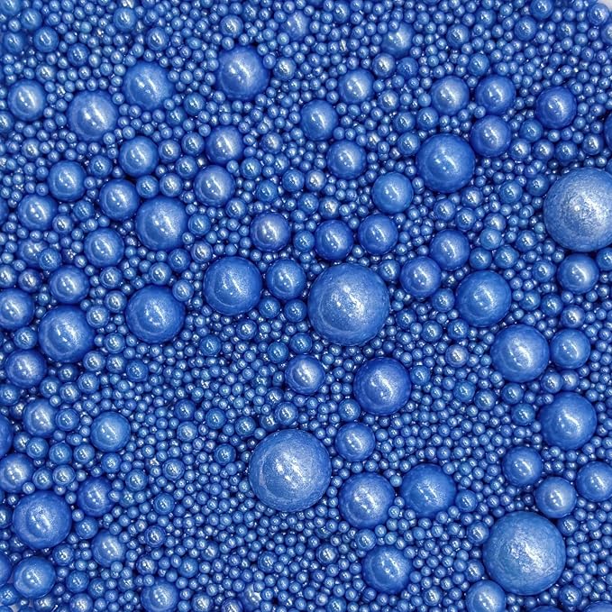 Dynastang Mixed Size Royal Blue Pearls Sprinkles Edible Pearls Cake Decorating Pearls Cake Decorations Cupcake Toppers Cookie Decorating Perfect for Cakes, Cupcakes, Desserts Toppings 3OZ