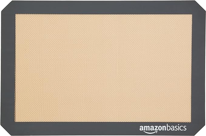 Amazon Basics Rectangular Non-Stick Silicone Baking Mat, Food Safe, Heat Resistant, 9"x13", 9.9"x14.8", and 16.5"x11.6", Beige/Gray, Pack of 3