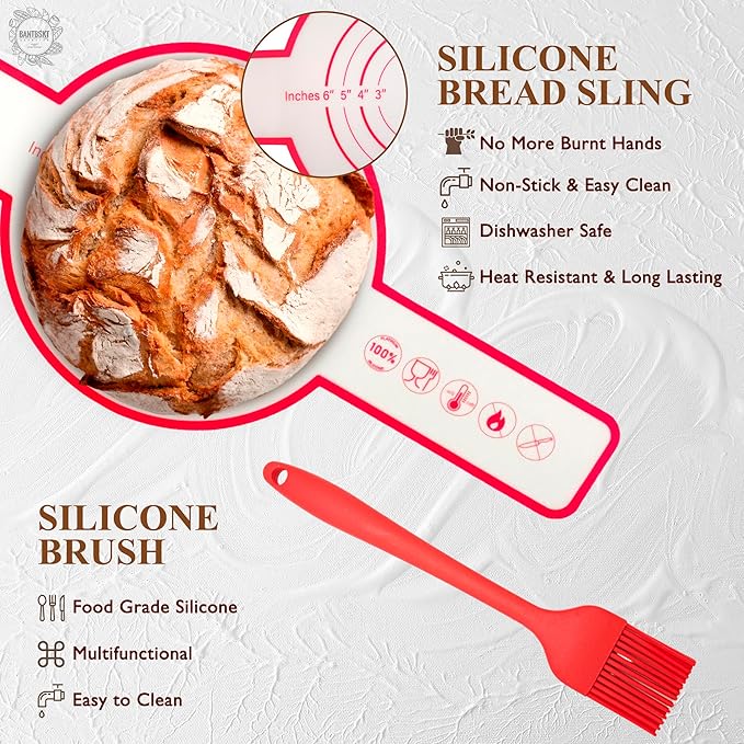 Complete Sourdough Starter Kit, Sourdough Bread Baking Supplies, Banneton Bread Proofing Basket with Sourdough Starter Jar, 9inch Round Bread Proofing Basket, for Bread Baking