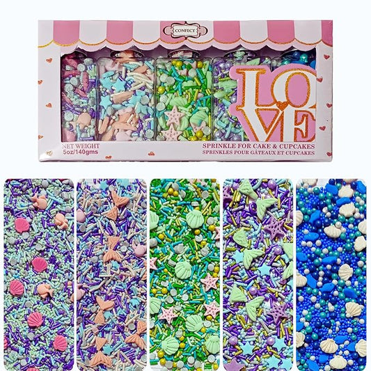 DecoratingConfect Under the Sea Sprinkle Mix Set – Starfish, Shell & Fishes -5 Assorted Pastel Blends for Cake, Cupcake & Cookie Decorating – Ocean-Themed Edible Decorations -Vegan, Gluten-Free, Nut-Free, Soy-Free, Dairy-Free, Palm Oil-Free -5 Oz