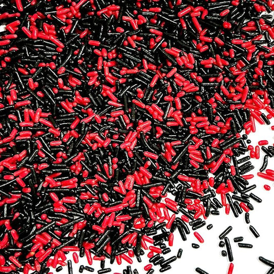 Homipooty Black and Red Soft Jimmies Sprinkles Edible Sprinkles Sugar Candy for Cake Decorating 78g/2.75oz Cookie Cupcake Topper Ice Cream and Dessert Decorating