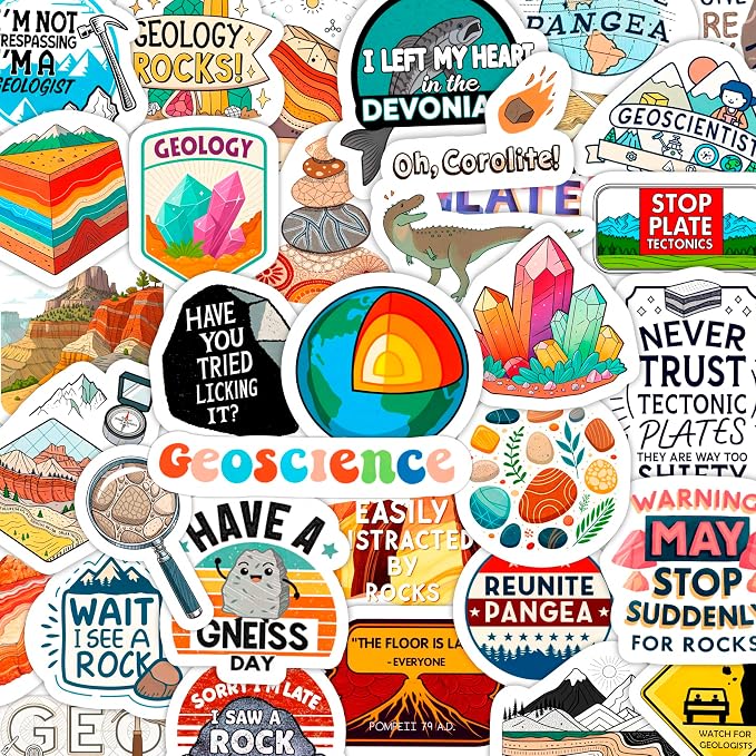 100Pcs Geology Stickers for Water Bottles, Geologist Stickers - Gift for Geologist - Geology Party Decorations and Favors - Gift for Women & Men
