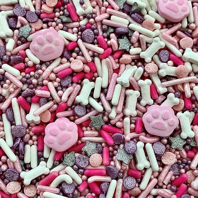 COOL MOM SPRINKLES Pink Dog Birthday Sprinkles (4 oz.) –Girl Dog Paw Themed Sprinkles for Decorating Birthday Cakes, Cupcakes, Cookies & Desserts – Mixed in the USA/Gluten-Free