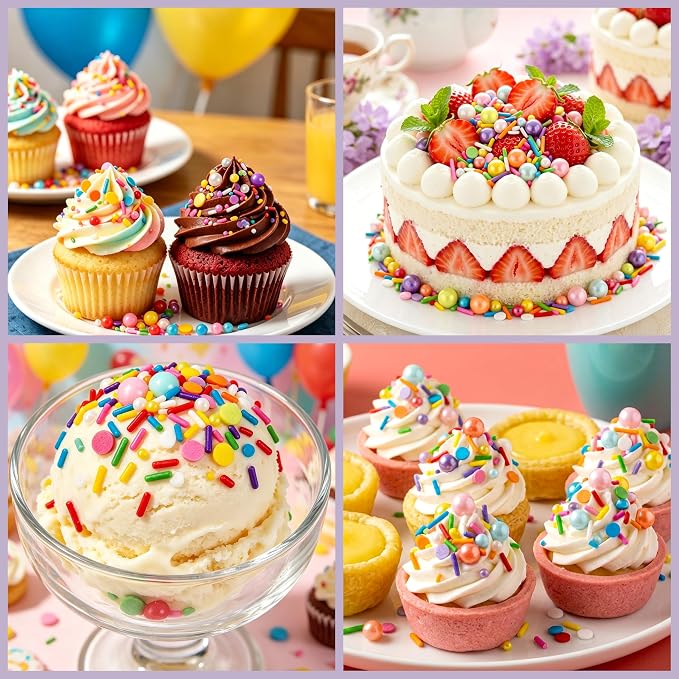 Dazzjoy Rainbow Jimmie Sprinkles, 130g/4.59oz, Edible Confetti Round, Rainbow Pearl Sugar Sprinkles for Cake Decorating, Baking Cake Decoration, Cupcakes, Ice Cream, Birthday Party Holiday Supplies