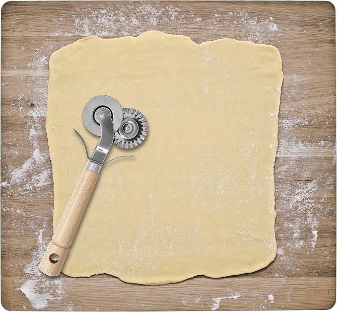 Fantes Double-Blade Pastry Ravioli Pasta Dough Cutter Crimper Wheel, Stainless Steel with Beechwood Handle, The Italian Market Original since 1906