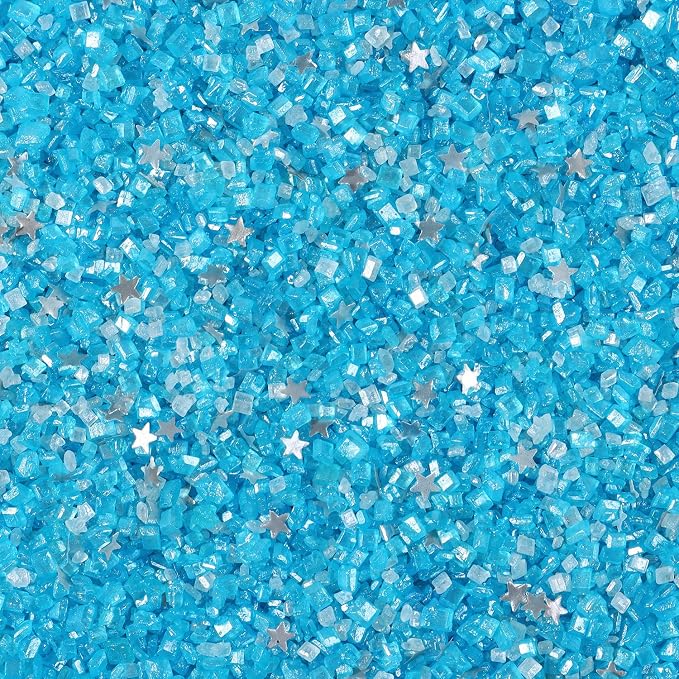Sanding Sugar Edible Silver Glitter Stars Mix, Edible Blue Sugar Sprinkles for Cake Decorating, Sparkling Edible Sanding Sugar for Cupcake Toppers Cookie Decorations For Wedding Party Celebrations 3.5oz (Sky BLue)