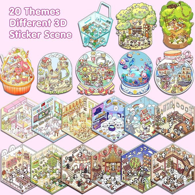 Scene Sticker – 20 Sets DIY 3D Sticker Scene Book Cute Cartoon Stickers Kit – Fun Sticker Therapy Activity for Stress Relief, Crafts & Gifts