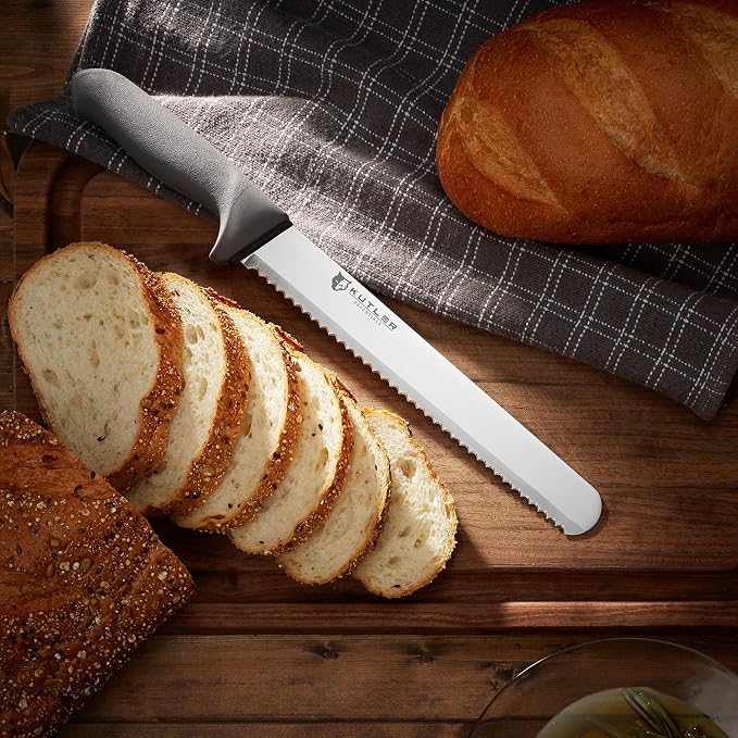KUTLER Professional 10-Inch Bread Knife and Cake Slicer with Serrated Edge - Ultra-Sharp Stainless Steel Cutlery