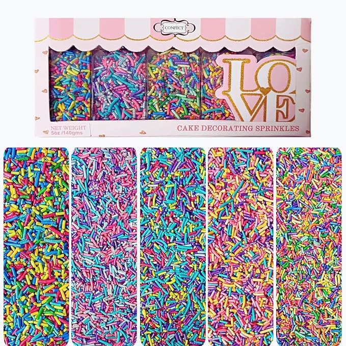 Confect Rainbow Sprinkles for Cake Decorating – Colorful Confetti Sprinkle Mix for Cupcakes, Cookies & Ice Cream – Vibrant Cake Topping Decoration for Parties & Baking | Vegan, Gluten-Free, Nut-Free, Soy-Free, Dairy-Free, Palm Oil-Free - 5 Oz