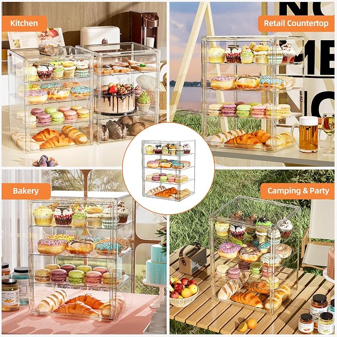 4 Tier Cupcake Stand Acrylic Cardboard Cupcake Tower Holder, Dessert Pastry Cookie Display Stand Case with Lid for Birthday Wedding Party Decoration, Large Adjustable Bread Box, XXL