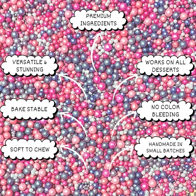 Confect Love Disco Balls Sprinkle Mix, Pink Coral Gray Pearl Candy Decorations Cake & Cupcake Decorations 4.2 Oz