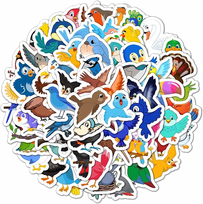 BulbaCraft 100Pcs Bird Stickers, Bird Party Supplies, Parrot and Hummingbird Stickers, Gifts for Women & Men
