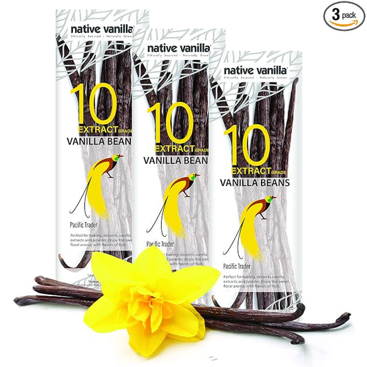 30 Tahitian Vanilla Beans - Premium Grade B Whole Vanilla Pods - For Vanilla Extract, Cooking, Baking, & Desserts - Rich, Creamy Flavor - 100% Vegan & Kosher - Non-GMO & Gluten-Free - Native Vanilla