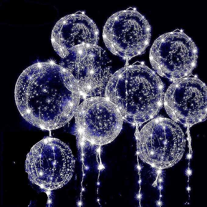 10 PACKS LED Bobo Balloons,Transparent LED Light Up Balloons,Helium Style Glow Bubble Balloons with String Lights for Party Birthday Wedding Festival Decorations (White)