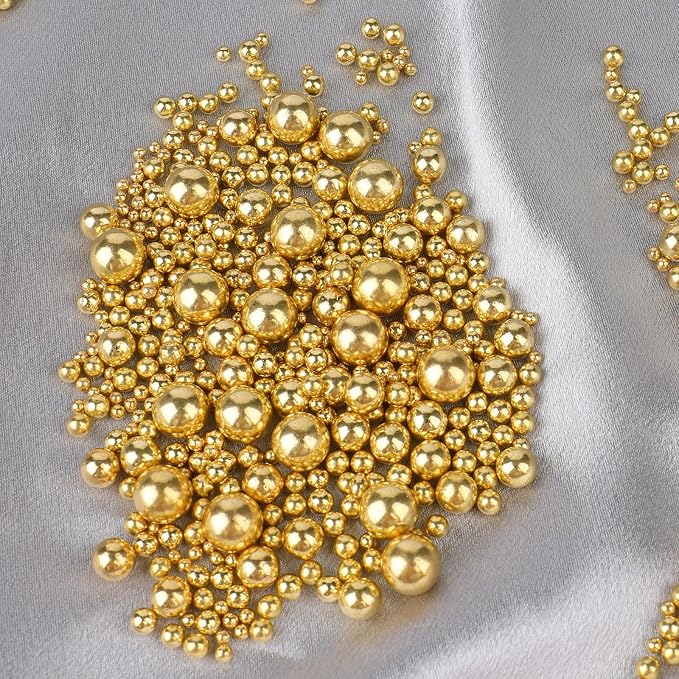 White and Gold Pearl Sprinkles for Cake Decorating(2-Pack), 4 Sizes Sugar 9.2oz, Cupcake, Ice Cream, Donuts, Macaron Toppings Supplies (2mm, 4mm, 7mm, 1cm)