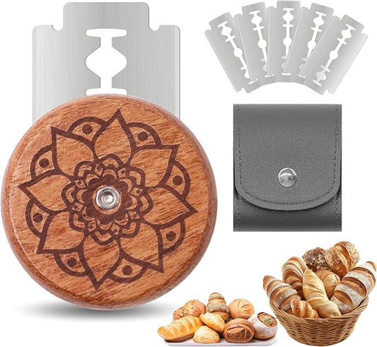 UFO Bread Lame Cutter for Homemade Sourdough,Bread Scorer Tool for Sourdough with 5 Blades and Storage Cover,Slashing Tool Bread Cutting Knife for Artisan Bread and Baguette Makers,Lotus