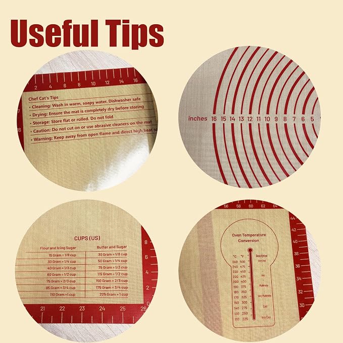 28" x 20" Silicone Baking Mat with Measurements, Extra Large, Durable Nonstick Dough Matt for for Baking, Pizza Making, Cookies & Pastry Rolling (Red)
