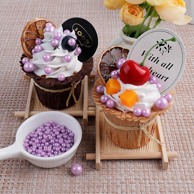 Lavender Purple Pearl Sprinkles for Cake Decorating, 4 Sizes Sugar 130g/4.6oz, Cupcake, Ice Cream, Donuts, Macaron Toppings Supplies (2mm, 4mm, 7mm, 1cm)
