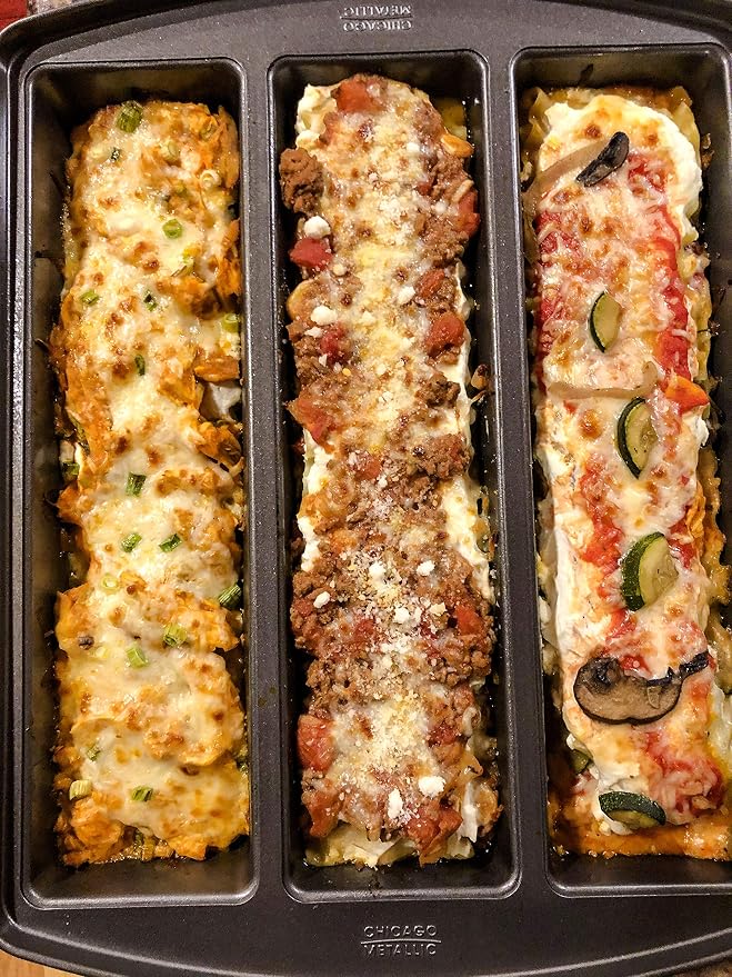 Chicago Metallic Professional Lasagna Trio Pan, Perfect for loaf breads, cakes and more 12.5 by 16 by 3 inches, Silver