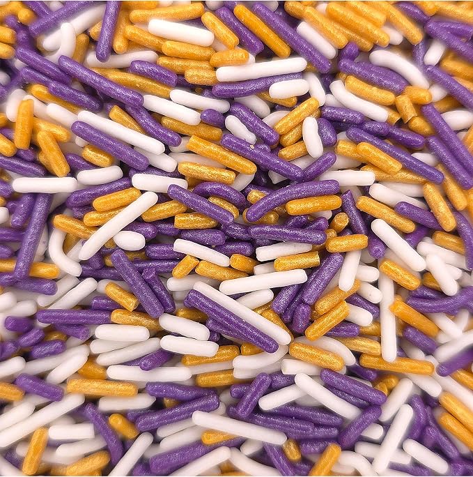 NCS Pearlized White, Purple & Gold Jimmies Edible Sprinkles – Cupcake, Cake & Cookie Decorations, 7 oz
