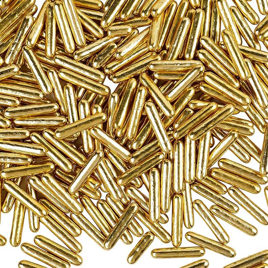 Gold Rods Sprinkles, Edible Candy Sticks for Cake Decorating, Cupcakes, Cookies & Desserts, 4.6oz Shiny Metallic Gold Sprinkles for Christmas, Valentines, Birthday, Wedding, Party, Holiday Baking