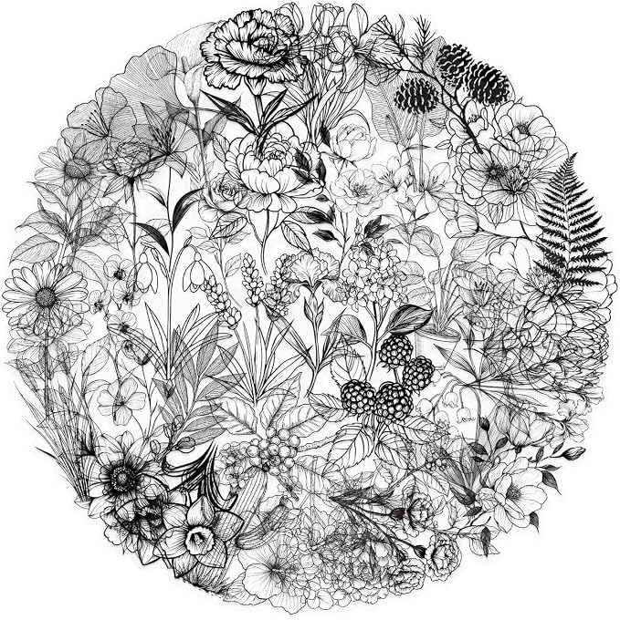 Botany Stickers Pack, 50PCS Black PET Transparent Waterproof Stickers Pack for Water Bottles,Laptop,Scrapbook, Bakery Themed Party Decorations (Black Botany)