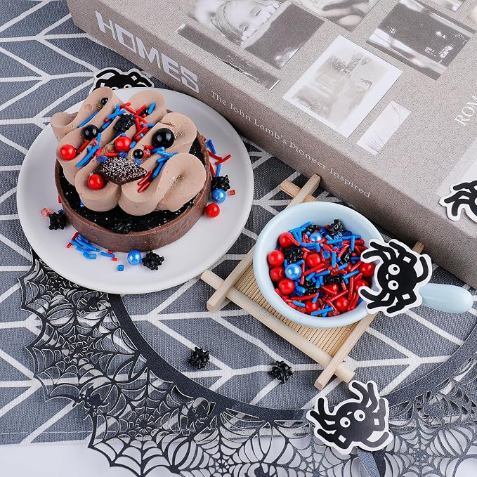 Spiderman Sprinkles for Cake Decorating, 130g/4.6oz Edible Spiders and Pearl Sprinkles Mix, Red Blue Candy Pearls for Baking, Cookie Decorations and Cupcake Toppings, Children Birthday Party Supplies